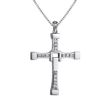 Vin diesel Fast and Furious Smart Cross Pendant Crystal With Stylish Silver Necklace for Men and Boys Silver