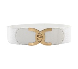 Elastic Fabric Waist Belt for Dress One Piece Stylish C-Shaped Design Stretchy Big Designer Broad Ladies Belt for Women Dresses Fancy Stretchable White - Free Size