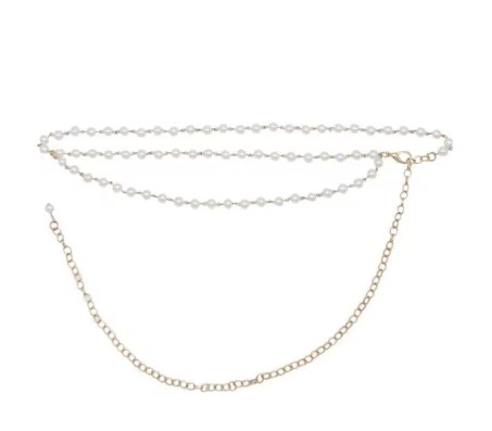 2 Layer Gold Waist Pearl Chain Belt Belly Jewellery Stylish Body Accessory Kamar Band for Navratri Dress Thin Hip Ornament for Girl and Women