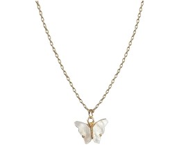 Gold Chain Plated White Butterfly Pendant Necklace for Women and Girls