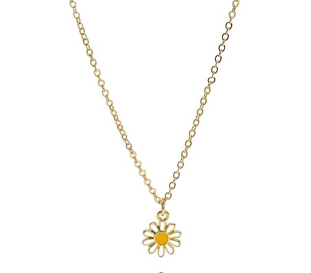 Fashion Daisy Pendant Necklace for Women and Girls, White Colour Flower Small Small Charm Pendant Gold Plated Chain Necklace S1