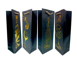 Pack of 4 Wine Bags, Fancy Bottle Carry Gift Paper Bag, Reusable Wine Tote Bags for Holiday, Wedding, Birthday, Dinner Party, Housewarming Gift 14 X 5 X 3.5 Inches Mixed D4