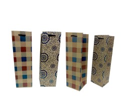 Pack of 4 Wine Bags, Fancy Bottle Carry Gift Paper Bag, Reusable Wine Tote Bags for Holiday, Wedding, Birthday, Dinner Party, Housewarming Gift 14 X 4 X 3 Inches Mixed D3