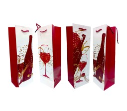 Pack of 4 Wine Bags, Fancy Bottle Carry Gift Paper Bag, Reusable Wine Tote Bags for Holiday, Wedding, Birthday, Dinner Party, Housewarming Gift 14 X 5 X 4 Inches Mixed D5