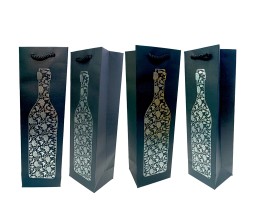 Pack of 4 Wine Bags, Fancy Bottle Carry Gift Paper Bag, Reusable Wine Tote Bags for Holiday, Wedding, Birthday, Dinner Party, Housewarming Gift 14 X 4.5 X 3.5 Inches Mixed D1