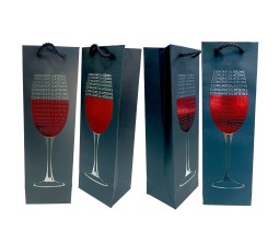 Pack of 4 Wine Bags, Fancy Bottle Carry Gift Paper Bag, Reusable Wine Tote Bags for Holiday, Wedding, Birthday, Dinner Party, Housewarming Gift 14 X 4.5 X 3.5 Inches Mixed D2