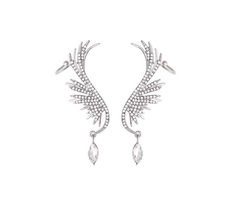 Dainty Angel Wing Dipper Ear Cuffs Crawler Climber Studs Earrings for Women Girls Silver Plated Cubic Zircoina Teardrop Tassel Chain Drop Dangle