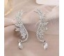 Dainty Angel Wing Dipper Ear Cuffs Crawler Climber Studs Earrings for Women Girls Silver Plated Cubic Zircoina Teardrop Tassel Chain Drop Dangle