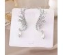 Dainty Angel Wing Dipper Ear Cuffs Crawler Climber Studs Earrings for Women Girls Silver Plated Cubic Zircoina Teardrop Tassel Chain Drop Dangle