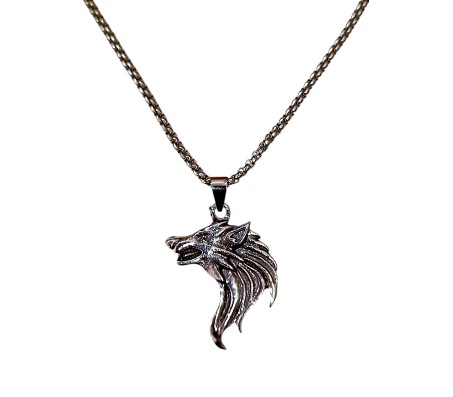 Animal Wolf Face Witcher Tough Pendant Stainless Steel with Long 24inch Round Box Chain Accessories for Men & Women
