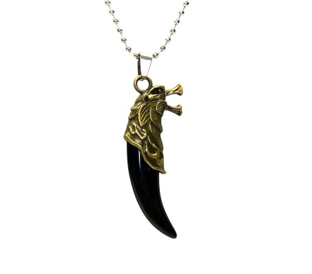 Black Wolf Teeth Pendant Necklace Tribal Tiger Locket Tooth Jewellery Stylish Dot Chain Included for Men and Boys
