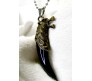 Black Wolf Teeth Pendant Necklace Tribal Tiger Locket Tooth Jewellery Stylish Dot Chain Included for Men and Boys