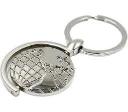 Globe Earth Rotating World Map Metal Keychain Silver for Car Bike Men Women Key Ring Key Chain