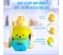 Plastic Teddy Bear Water Bottle for Kids, Push Button Water Bottle with Straw, Sipper Bottle for Kids with Adjustable Strap and Stickers 1400ml, Yellow Blue, 3+Years (Pack of 1)