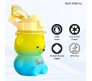 Plastic Teddy Bear Water Bottle for Kids, Push Button Water Bottle with Straw, Sipper Bottle for Kids with Adjustable Strap and Stickers 1400ml, Yellow Blue, 3+Years (Pack of 1)