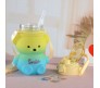 Plastic Teddy Bear Water Bottle for Kids, Push Button Water Bottle with Straw, Sipper Bottle for Kids with Adjustable Strap and Stickers 1400ml, Yellow Blue, 3+Years (Pack of 1)