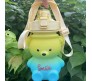 Plastic Teddy Bear Water Bottle for Kids, Push Button Water Bottle with Straw, Sipper Bottle for Kids with Adjustable Strap and Stickers 1400ml, Yellow Blue, 3+Years (Pack of 1)