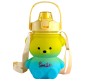 Plastic Teddy Bear Water Bottle for Kids, Push Button Water Bottle with Straw, Sipper Bottle for Kids with Adjustable Strap and Stickers 1000ml, Yellow Blue, 3+Years (Pack of 1)