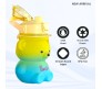 Plastic Teddy Bear Water Bottle for Kids, Push Button Water Bottle with Straw, Sipper Bottle for Kids with Adjustable Strap and Stickers 1000ml, Yellow Blue, 3+Years (Pack of 1)