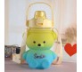 Plastic Teddy Bear Water Bottle for Kids, Push Button Water Bottle with Straw, Sipper Bottle for Kids with Adjustable Strap and Stickers 1000ml, Yellow Blue, 3+Years (Pack of 1)