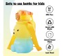 Plastic Teddy Bear Water Bottle for Kids, Push Button Water Bottle with Straw, Sipper Bottle for Kids with Adjustable Strap and Stickers 650ml, Yellow Blue, 3+Years (Pack of 1)