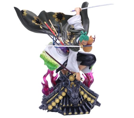 Anime One Piece Roronoa Zoro Action Figure [18 cm] On Roof for Home Decor, Office Desk and Study Table Toy Multicolor