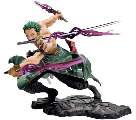 Anime One Piece Roronoa Zoro Battle with Changable Face Action Figure [18 cm] for Home Decor, Office Desk and Study Table Toy Multicolor