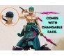 Anime One Piece Roronoa Zoro Battle with Changable Face Action Figure [25 cm] for Home Decor, Office Desk and Study Table Toy Multicolor