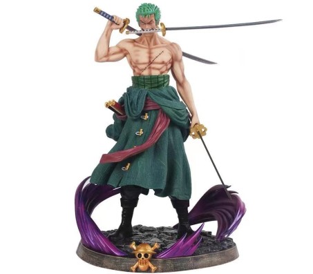 Anime One Piece Roronoa Zoro Battle with Changable Face Action Figure [25 cm] for Home Decor, Office Desk and Study Table Toy Multicolor