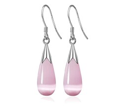 'Pearl Drop' Sterling Silver Drop Simple Crystal Opal Earrings Stylish and Fancy for Women and Girls Pink Silver