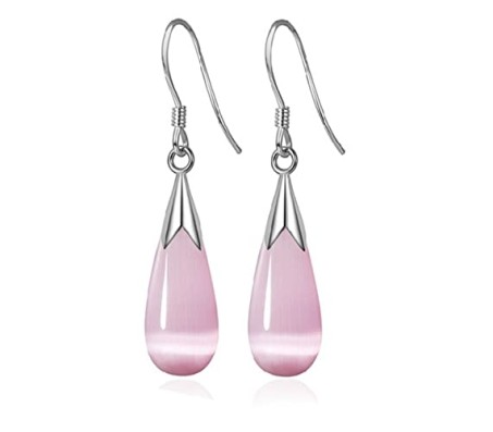 'Pearl Drop' Sterling Silver Drop Simple Crystal Opal Earrings Stylish and Fancy for Women and Girls Pink Silver