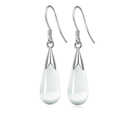 'Pearl Drop' Sterling Silver Drop Simple Crystal Opal Earrings Stylish and Fancy for Women and Girls White Silver