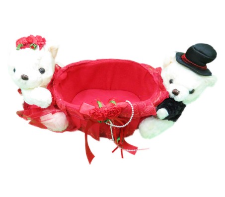 Couple Teddy In Red Basket or Attached Outside Basket [9 x 10 Inches]