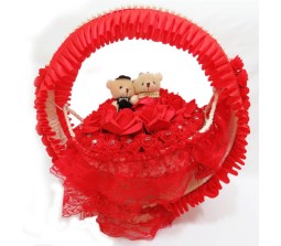 Couple Teddy Basket With Swing Set & I Love You Message - RED