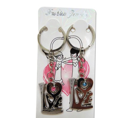 Love Couple Keychain With Pink and Blue Stone