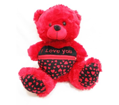 Red Teddy With I Love You Pouch Large Size [18 inches]