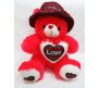 Teddy With Cap & Love Message Tomato Color Hiqh Quality [18 x 12 inches]