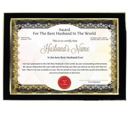 Personalized Award Certificate For Worlds Best Husband With Frame