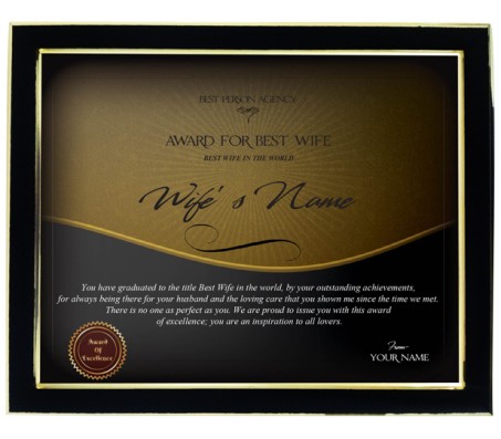 Personalized  Certificate For Worlds Best Wife With Frame