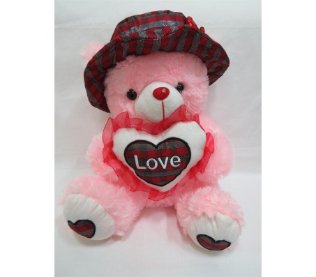 Teddy With Cap & Love Message Pink Color Hiqh Quality [18 inches]