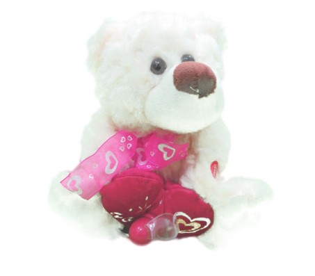 Pink Fan Teddy With I Love You Message & Song [9 x 9 inches]