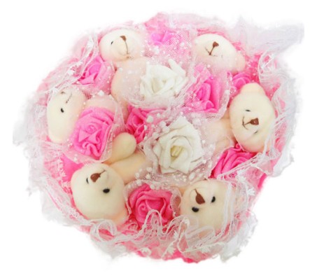 Forever Bouquet With Flowers Teddy Pink [30 x 15 inches]