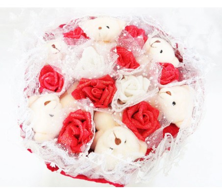 Forever Bouquet With Flowers Teddy Red [30 x 15 inches]