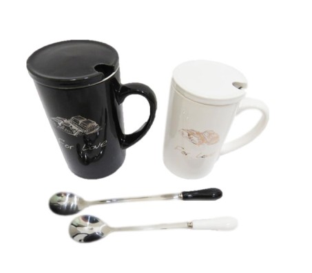 Chocloate Lover Black & White Couple Mug With Stainless Steel Spoon