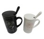 Rose Design Black & White Couple Mug With Stainless Steel Spoon
