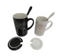 Rose Design Black & White Couple Mug With Stainless Steel Spoon