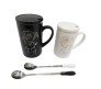 Rose Design Black & White Couple Mug With Stainless Steel Spoon