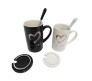 Heart Design Black & White Couple Mug With Stainless Steel Spoon