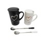 Heart Design Black & White Couple Mug With Stainless Steel Spoon