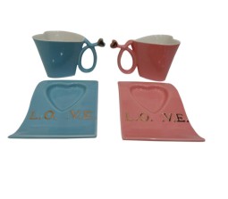 Heart Shape Cups / Mugs with Heart Plate Couple Mug - Colored